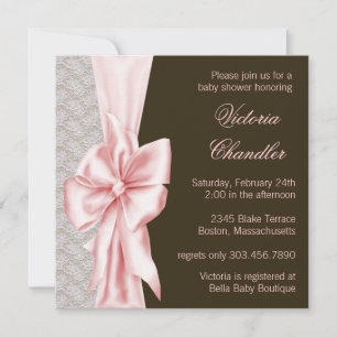 Invitation Baby Shower Fille Rose et Marron Élégant