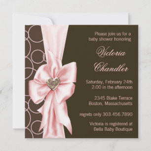 Invitation Baby Shower Fille Rose et Marron Élégant