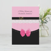 Invitation Baby shower Fille Rose Et Noir Chaussures Bébé (Debout devant)