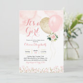 Invitation Baby shower fille rose et or (Debout devant)