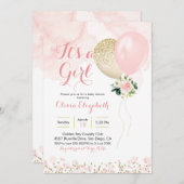 Invitation Baby shower fille rose et or (Devant / Derrière)