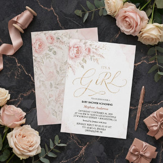 Invitation Baby shower fille rose et or boho floral