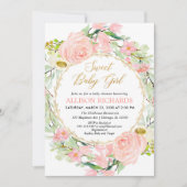 Invitation Baby shower fille rose et or floral (Devant)
