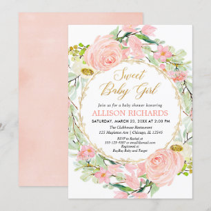 Invitation Baby shower fille rose et or floral