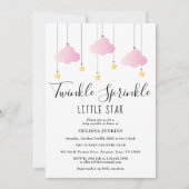 Invitation Baby shower fille rose étoile Twinkle Sprinkle (Devant)