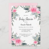 Invitation Baby shower Fille Rose Floral (Devant / Derrière)