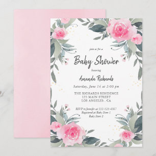 Invitation Baby shower Fille Rose Floral