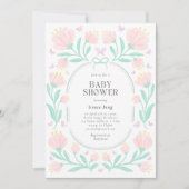 Invitation Baby shower fille rose Floral (Devant)