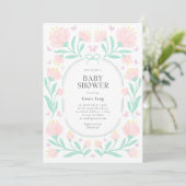 Invitation Baby shower fille rose Floral (Debout devant)