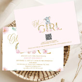 Invitation Baby shower Fille Rose Floral Elephant