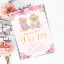 Baby shower Fille Rose Floral Teddy Bear Tea Party