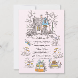 Invitation Baby Shower Fille Rose Forêt de Champignons