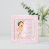 Invitation Baby shower fille rose Grey Pearl Brunette (Debout devant)