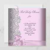 Invitation Baby shower fille rose gris blanc dentelle (Dos)