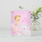 Invitation Baby shower Fille Rose High Tea Party Blonde (Debout devant)