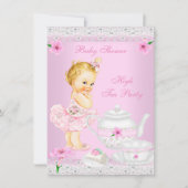Invitation Baby shower Fille Rose High Tea Party Blonde (Devant)