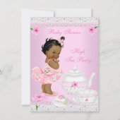 Invitation Baby shower Fille Rose High Tea Party Ethnique (Devant)