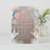 Invitation Baby shower Fille Rose Masque Animaux Bois (Debout devant)