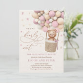 Invitation Baby shower Fille Rose Mauve Bear Teddy (Debout devant)