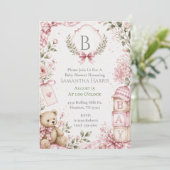 Invitation Baby Shower Fille Rose Monogramme  (Debout devant)