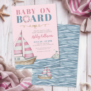 Invitation Baby Shower Fille Rose Nautique
