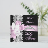 Invitation Baby shower fille rose noir blanc dentelle (Debout devant)