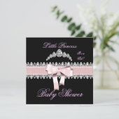 Invitation Baby shower fille rose noir blanc dentelle (Debout devant)