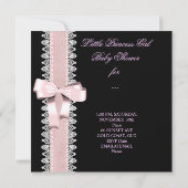 Invitation Baby shower fille rose noir blanc dentelle (Dos)