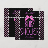 Invitation Baby shower fille rose noir blanc Polka point (Devant / Derrière)