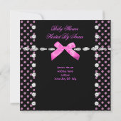Invitation Baby shower fille rose noir blanc Polka point (Dos)