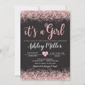 Invitation Baby shower fille rose noir chic (Devant)