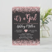 Invitation Baby shower fille rose noir chic (Debout devant)
