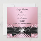 Invitation Baby shower fille rose noir Pois de dentelle (Dos)