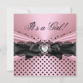 Invitation Baby shower fille rose noir Pois de dentelle (Devant)