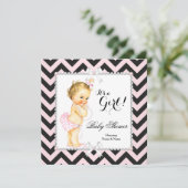 Invitation Baby shower fille rose noire bande blanche Blonde (Debout devant)