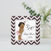 Invitation Baby shower Fille rose noire bande blanche ethniqu (Debout devant)