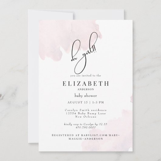 Invitation Baby shower fille rose Oh (Devant)