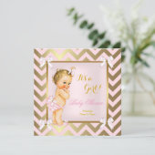 Invitation Baby shower fille rose or Chevron Blonde (Debout devant)