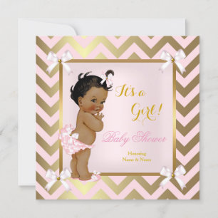 Invitation Baby Shower Fille Rose Or Chevron Ethnique
