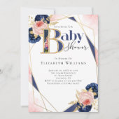 Invitation Baby shower Fille Rose or Marine Blue Flower (Devant)