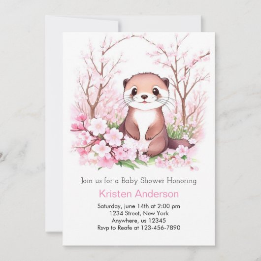 Invitation Baby shower Fille Rose Otterly Floral Paradise (Devant)