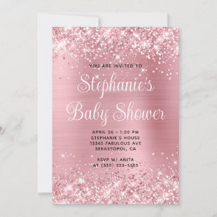 Invitation Baby Shower Fille Rose Pailleté et Papier Aluminiu