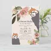 Invitation Baby shower Fille Rose Panda Rouge (Debout devant)