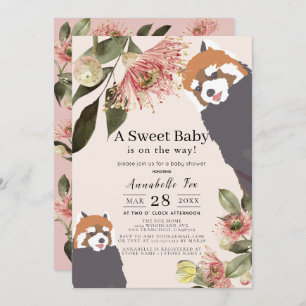 Invitation Baby shower Fille Rose Panda Rouge
