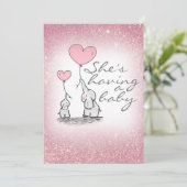 Invitation Baby shower fille rose Parties scintillant éléphan (Debout devant)