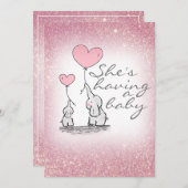 Invitation Baby shower fille rose Parties scintillant éléphan (Devant / Derrière)