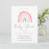 Invitation Baby Shower Fille Rose Pastel Arc-en-Ciel Bohème (Debout devant)