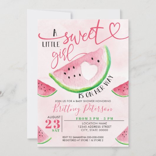 Invitation Baby shower fille rose pastèque (Devant)