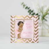 Invitation Baby shower fille rose Pearl or Chevron Ethnique (Debout devant)