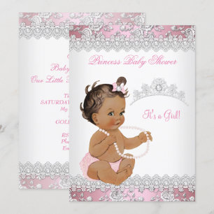 Invitation Baby Shower Fille Rose Perle Argent Rose Brune